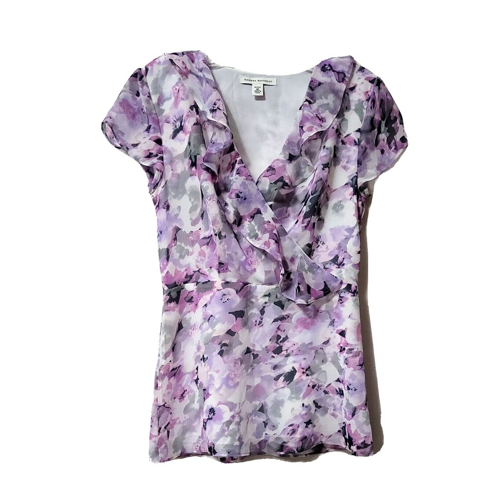 Banana Republic Womens Size 0 Petite V-Neck Short Sleeve Blouse Top Shirt Career